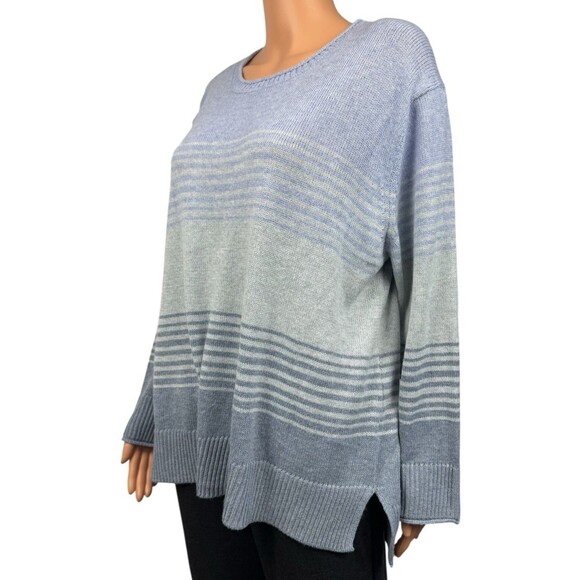 Ella Moss Sweater Blue Knit Striped Casual Blouse Shirt Winter Womens Size XL - Picture 3 of 10